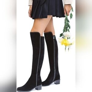 AQUA DIVA Florence Black Suede Waterproof Over The Knee Boots 6.5 NWT